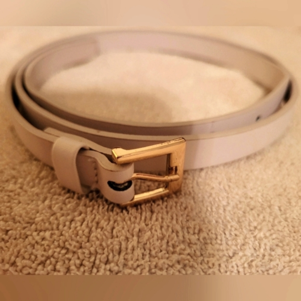 Light Pink and Gold‎ Leather Belt with Rectangular Buckle